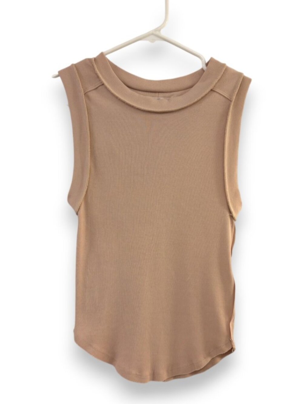 We The Free People Beige Kate Ribbed Tank Top Crew Neck Distressed Almond Tan XS